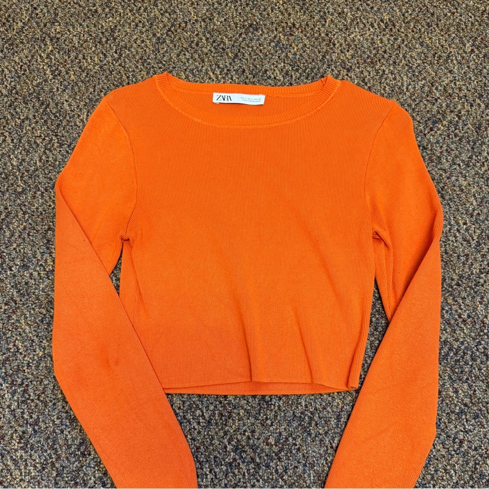 Zara Ribbed Long Sleeve Crop Top